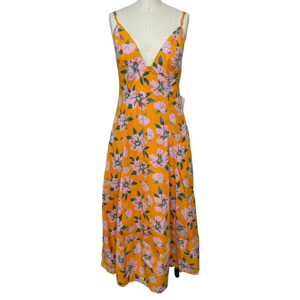 NWT Free People Finer Things Maxi Dress in Sunshine Combo Orange Floral Size L - Picture 5 of 16